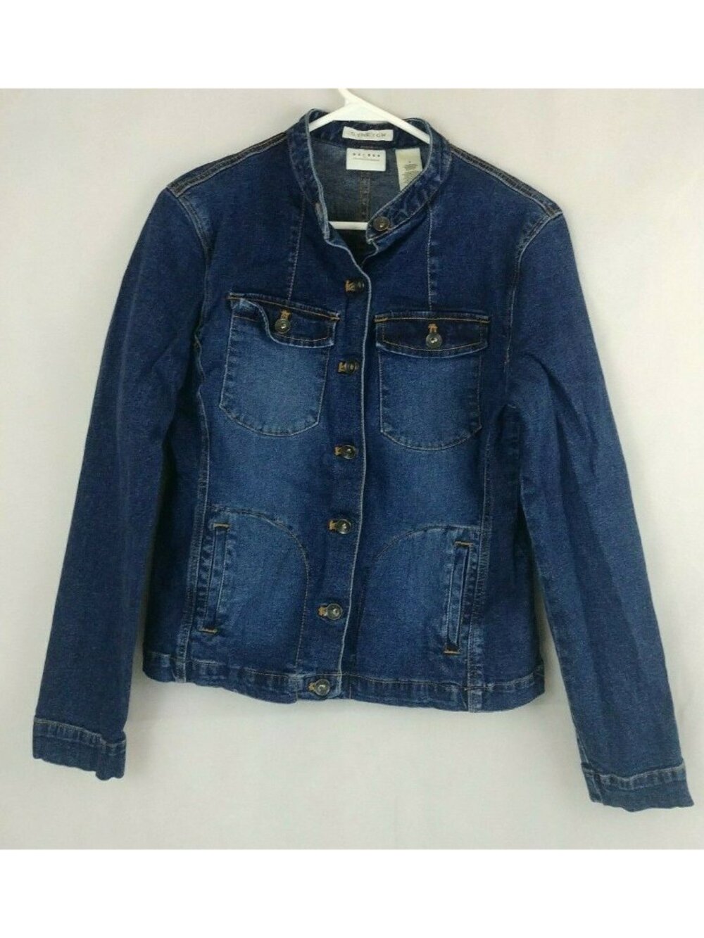 Liz Claiborne Axcess Stretch Button Up Distressed Jean Jacket Size 8